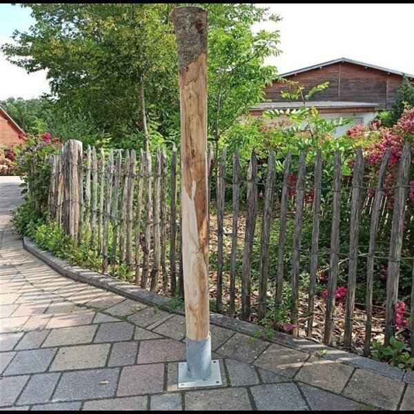 Pfosten aus Kastanie Rundholz mit Einschlagbodenhülse lang 120cm lang 8cm Ø